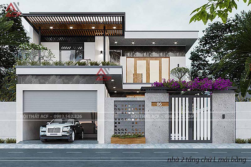 Mẫu nhà phố diện tích 80m2 chữ L mái bằng đẹp sang trọng, tinh tế